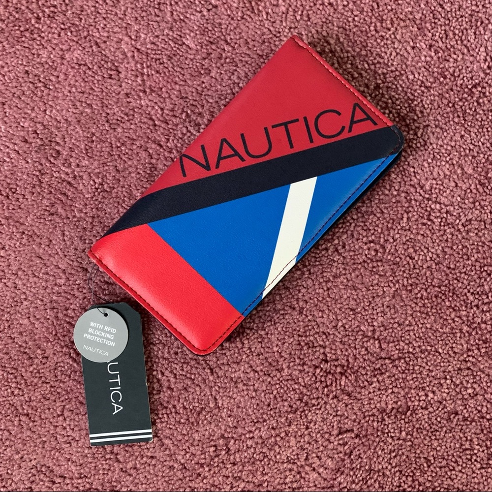 Nautical RFID Seagate Slim Gusset Clutch Snap Closure Wallet